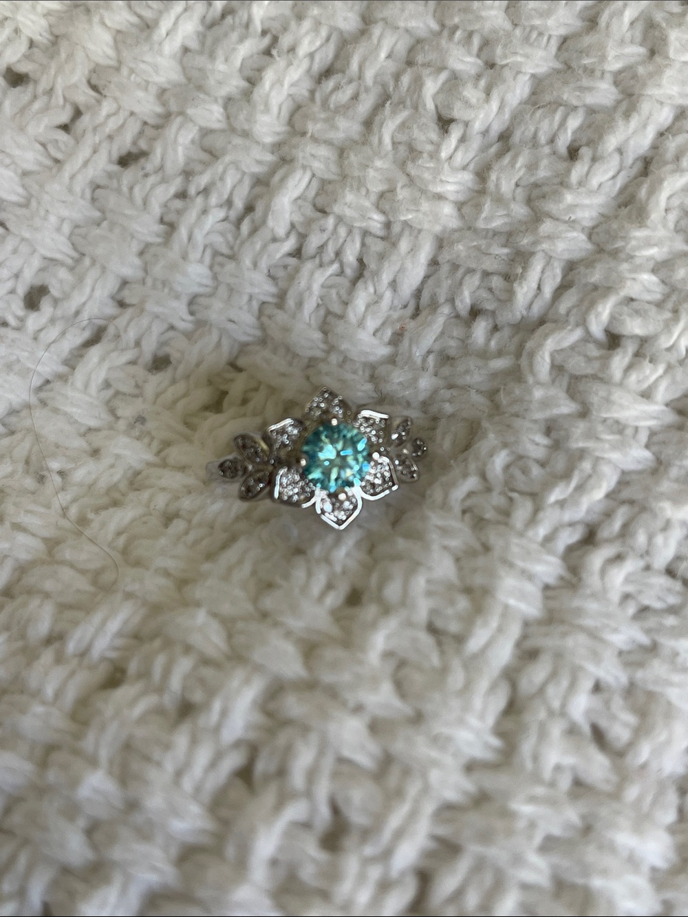 Sparkling Aqua Floral Halo Ring